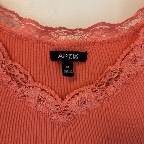 Y2K‎ Tank Top Lave Trim V-Neck Ruffle Hem orange Apt 9 M Fairy 100% Cotton - Picture 2 of 5